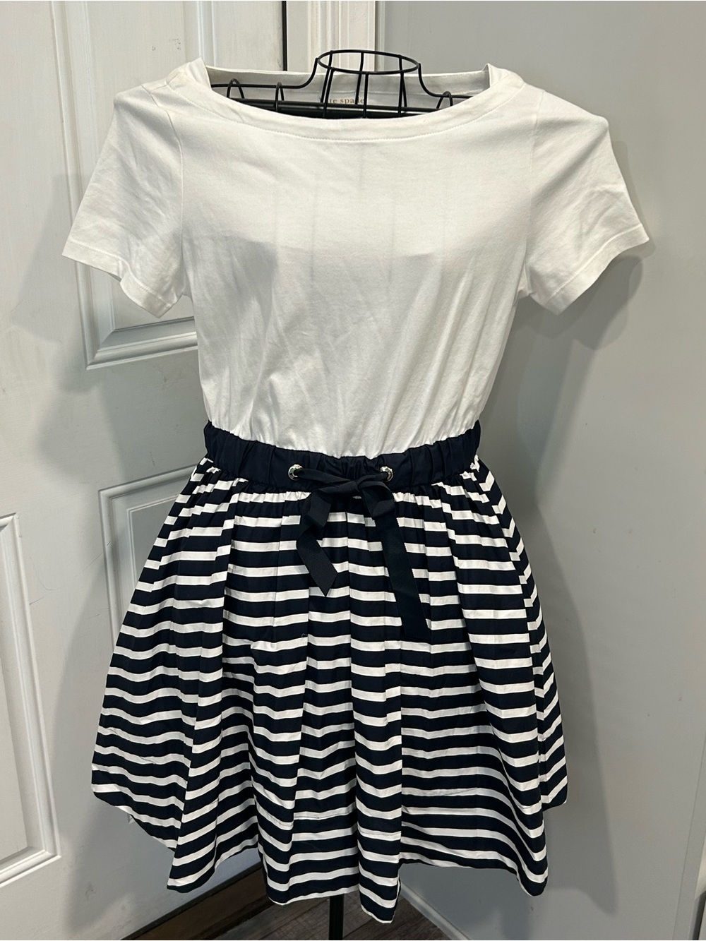 Kate Spade NY Short Sleeve Sailing Stripe Mixed Media Dress Navy Nautical Size S